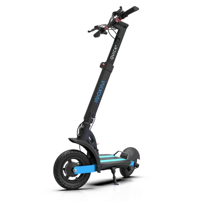 Quick 4 E-Scooter - Leistungsstarker 600W Motor: Erreiche Geschwindigkeiten bis zu 40 km/h. Große Reichweite: Bis zu 70 km mit einer einzigen Ladung. Faltbares Design: Einfach zu transportieren und zu lagern. Komfortable Fahrt: 10-Zoll-Luftreifen und Stoß