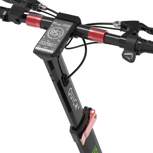 Quick 4 E-Scooter - Leistungsstarker 600W Motor: Erreiche Geschwindigkeiten bis zu 40 km/h. Große Reichweite: Bis zu 70 km mit einer einzigen Ladung. Faltbares Design: Einfach zu transportieren und zu lagern. Komfortable Fahrt: 10-Zoll-Luftreifen und Stoß