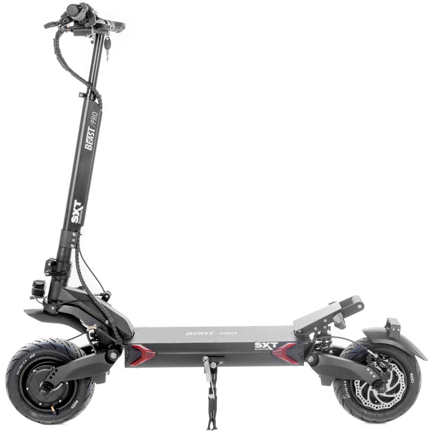 Beast Pro E-Scooter - 4.800 W max. Motorleistung hydraulische, einstellbare Stoßdämpfer vorne & hinten Lenkungsdämpfer an der Vorderachse 60V Lithiumakku mit einer Kapazität von 28.8 Ah Allradantrieb ACHTUNG!!! Das Modell ist im Bereich der StVZO nicht zu