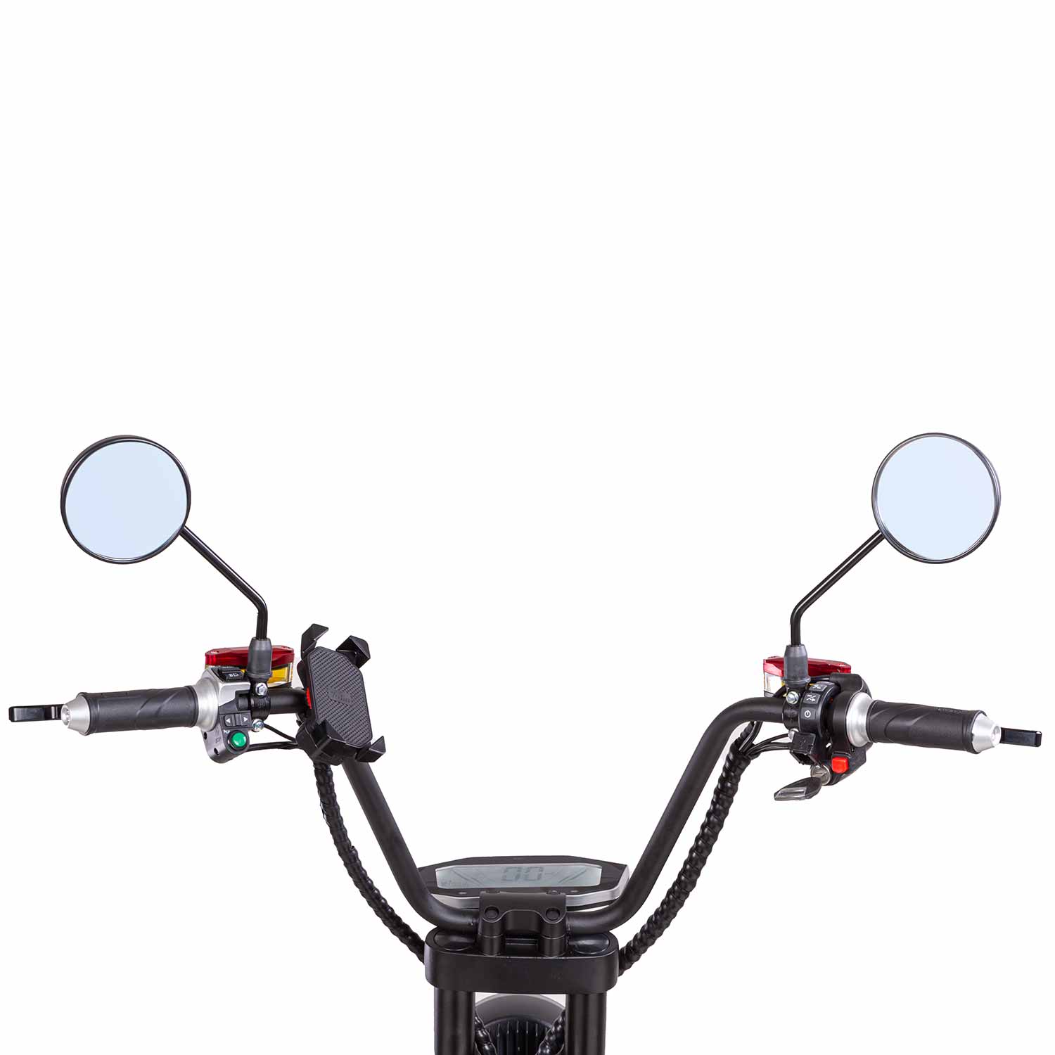 Chopper S PRO E-Chopper - Motorleistung 2000W, max. Geschwindigkeit 45 km/h Reichweite bis zu 90 km Inkl. Handyhalterung und USB Ladebuchse Integrierter Bluetooth Lautsprecher EU weit straßenzugelassen nach L1e (45 km/h) - von SXT-Scooters