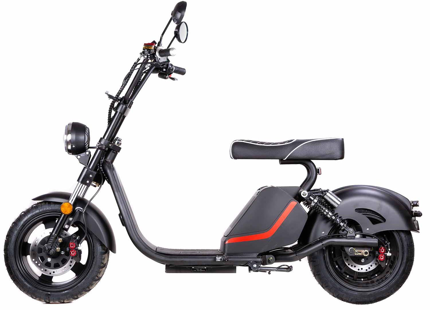 Chopper S PRO E-Chopper - Motorleistung 2000W, max. Geschwindigkeit 45 km/h Reichweite bis zu 90 km Inkl. Handyhalterung und USB Ladebuchse Integrierter Bluetooth Lautsprecher EU weit straßenzugelassen nach L1e (45 km/h) - von SXT-Scooters