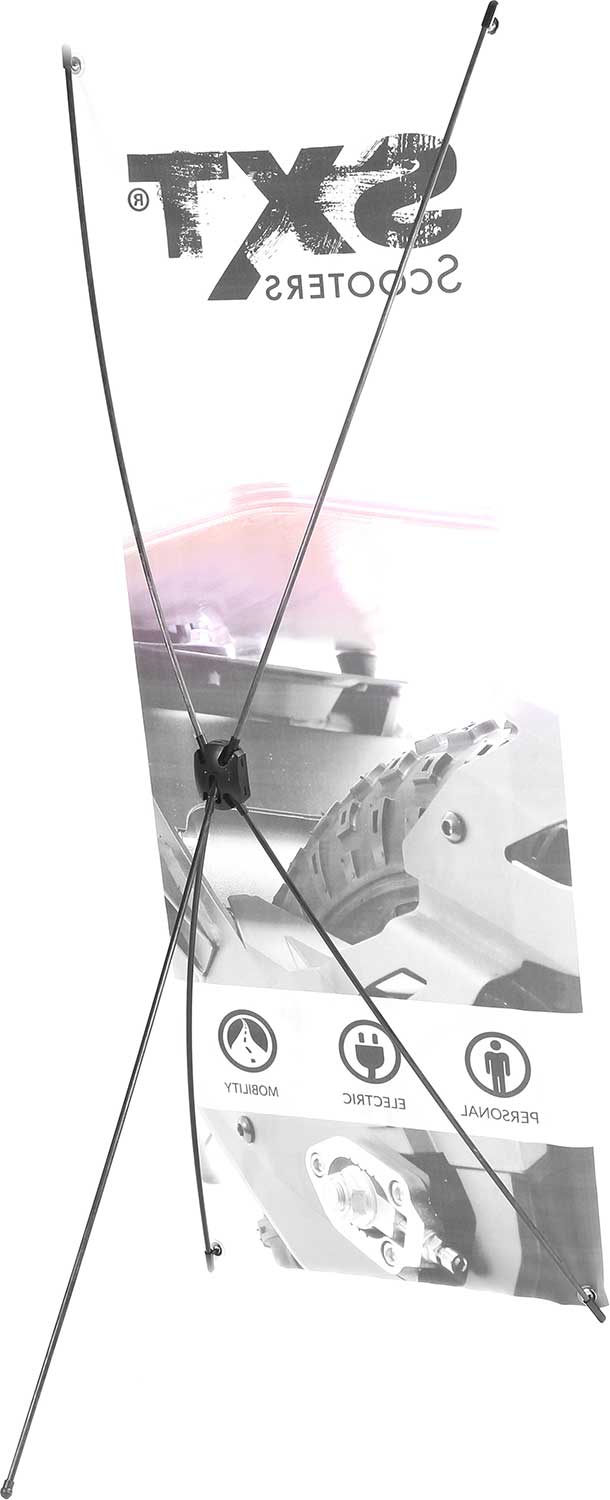 SXT X-Stand - die Lieferung beinhaltet: 1x Kunststoffgestell aus Fiberglas 1x Banner mit einem SXT Motiv 1x Transporttasche weitere Informationen: in verschiedenen SXT Motiven erhältlich Gewicht: 500 g Maße (aufgestellt): (HxBxT) 160 x 60 x 30 cm ist in