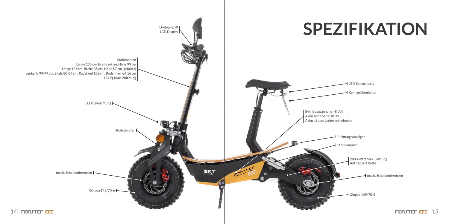 SXT Monster EEC Werbebroschüre (10er Pack) - Hochwertige Werbebroschüre für das Modell SXT Monster EEC 20-seitiger Produktkatalog Maße: 210 x 210 mm - von SXT-Scooters