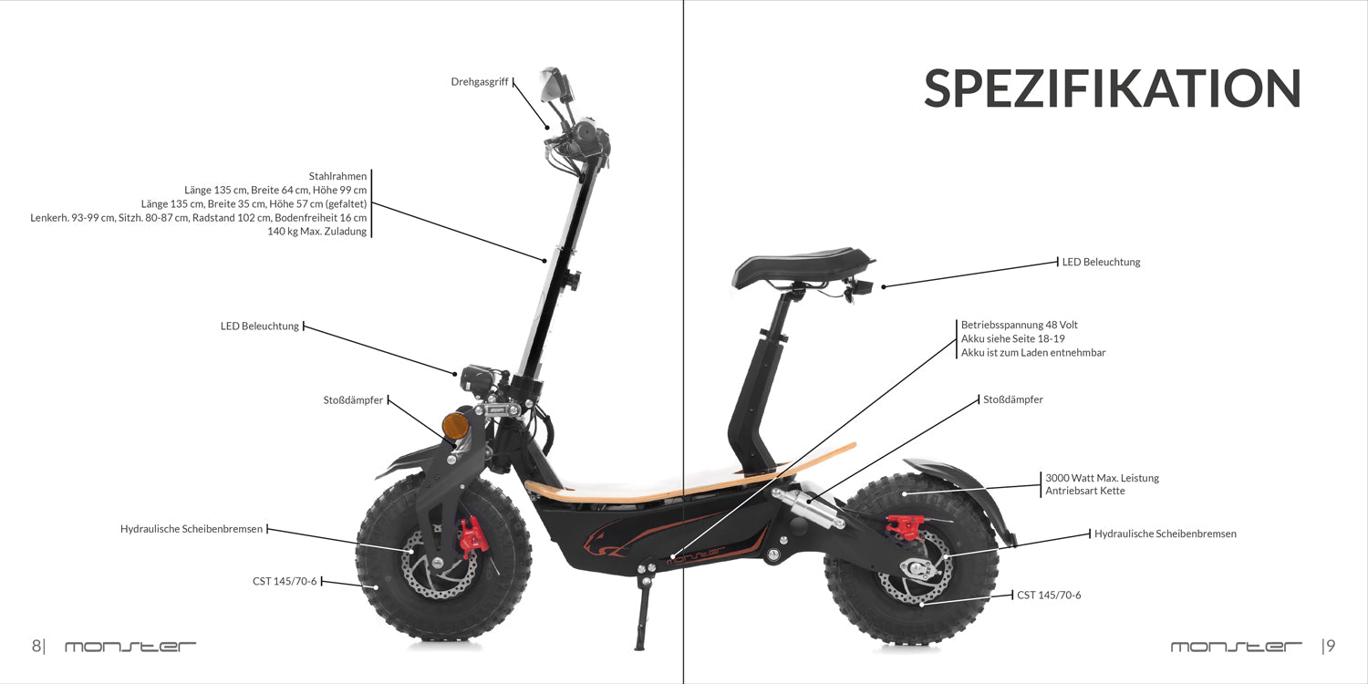SXT Monster EEC Werbebroschüre (10er Pack) - Hochwertige Werbebroschüre für das Modell SXT Monster EEC 20-seitiger Produktkatalog Maße: 210 x 210 mm - von SXT-Scooters