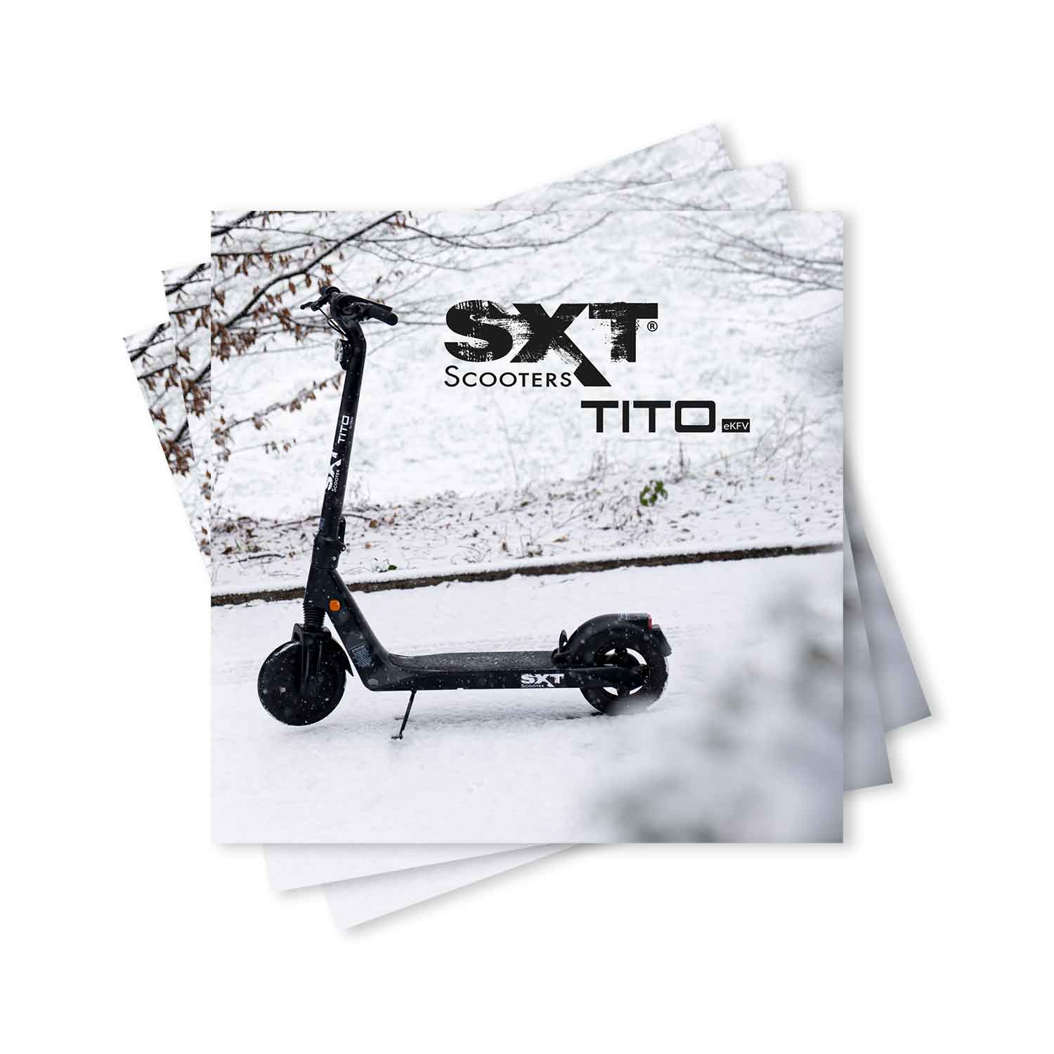 SXT TITO Werbebroschüre (10er Pack) - Hochwertige Werbebroschüre für das Modell SXT TITO 12-seitiger Produktkatalog Maße: 210 x 210 mm - von SXT-Scooters