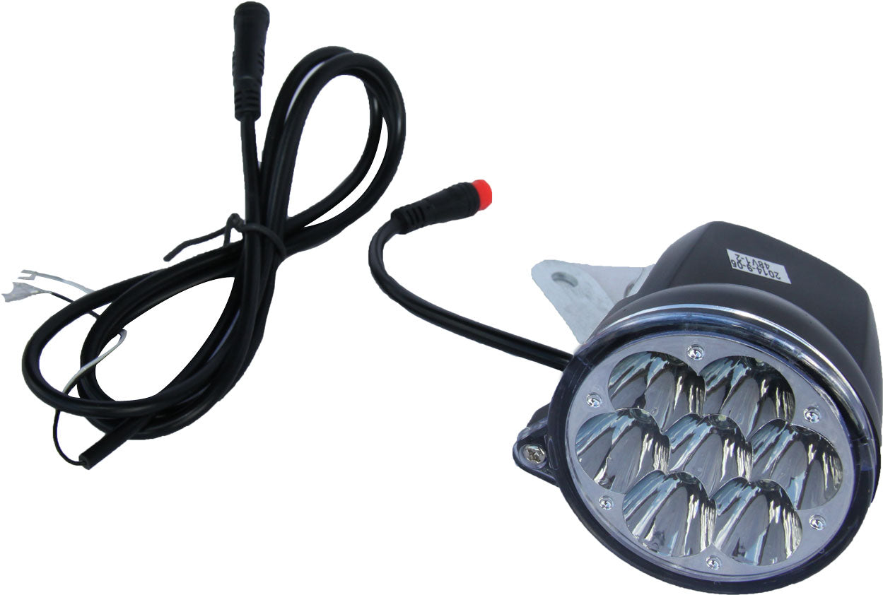 LED Vorderlicht, Frontlicht schwarz - LED-Frontlicht, Vorderlicht mit 7 LED´s 12V, 36V & 48V Betriebsspannung verkabelt, mit Schnellsteckverbindung Farbe schwarz - von SXT-Scooters