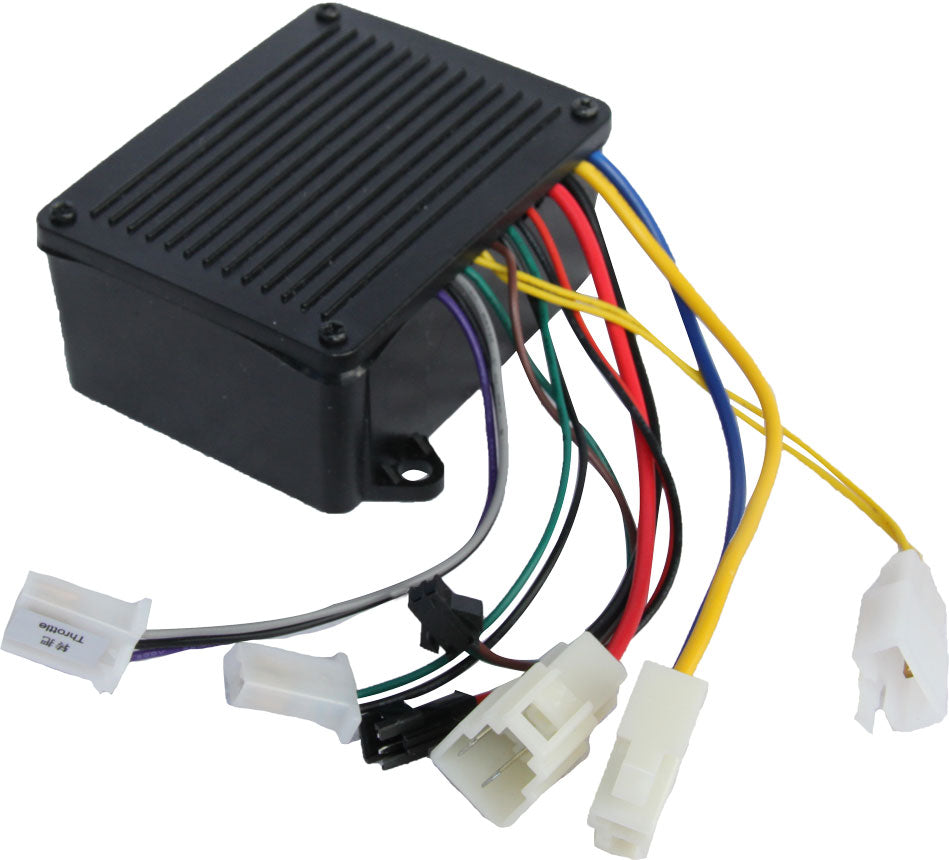 Steuergerät 24V / 300 Watt - elektronisches Steuergerät 24 Volt Betriebsspannung 300 Watt Maße: 9 x 7 x 4 cm Anschlußkabel: Motor, Batterie, Brake Wire, Charger Port, Indicator, Power Switch, Throttle. - von SXT-Scooters