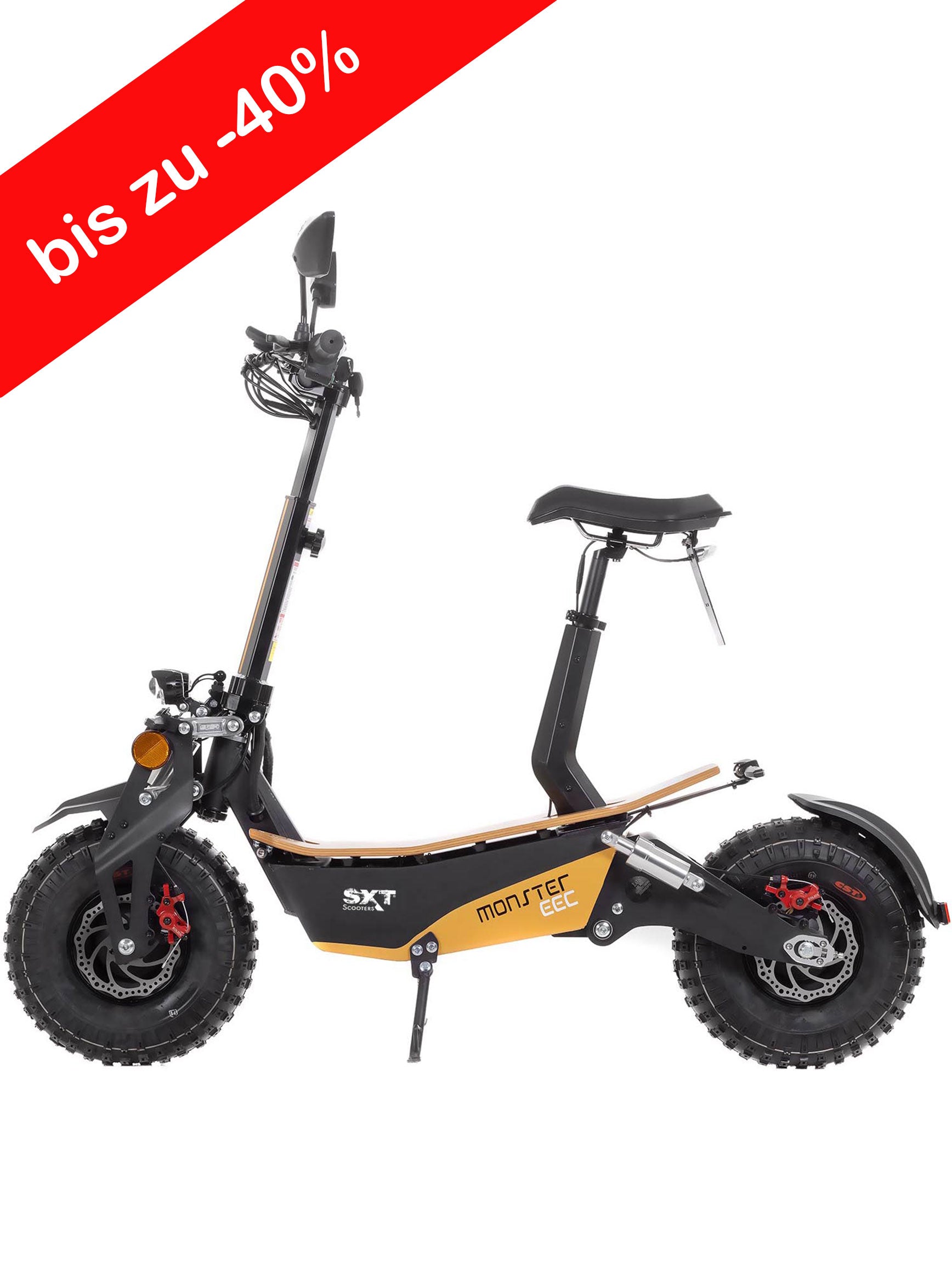 GEBRAUCHT - SXT Monster EEC - Der Scooter stammt aus einer Kundenrücksendung und befindet sich in einem guten technischen und optischen Zustand. Die technischen Komponenten der STVZO zugelassenen Version unterscheiden sich etwas von der nicht straßenzugel