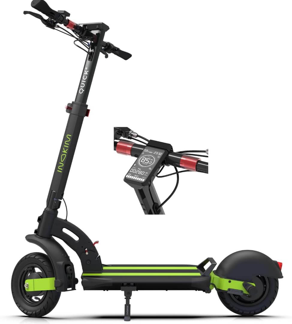 Quick 4 E-Scooter - Leistungsstarker 600W Motor: Erreiche Geschwindigkeiten bis zu 40 km/h. Große Reichweite: Bis zu 70 km mit einer einzigen Ladung. Faltbares Design: Einfach zu transportieren und zu lagern. Komfortable Fahrt: 10-Zoll-Luftreifen und Stoß