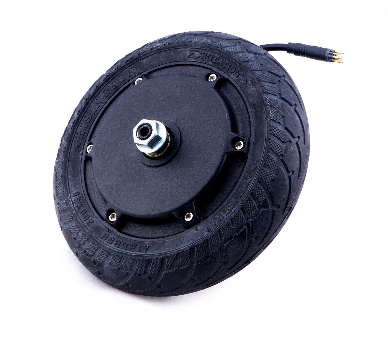 Nabenmotor Vorderrad 500W - bürstenloser DC Nabenmotor mit 500 Watt max. Leistung inkl. Reifen 200 x 45 (Luftkammerreifen) leiser Antrieb durch bürstenlosen Nabenmotor der Nabenmotor erreicht eine Höchstgeschwindigkeit von 30 km/h Energieverbrauch 7,5 Wh