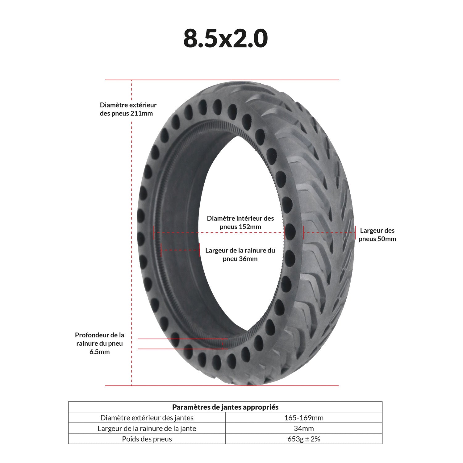 Honeycomb Reifen 8.5 x 2.0 - Passender Honeycomb Reifen für die Modelle SXT Buddy V2 und SXT Buddy V2 - eKFV Bienenwabenförmiges Design Reifengröße: 8.5 x 2.0 Schlauchlos Für das Vorder- und Hinterrad verwendbar Innendurchmesser: 13,3 cm Außendurchmesser: