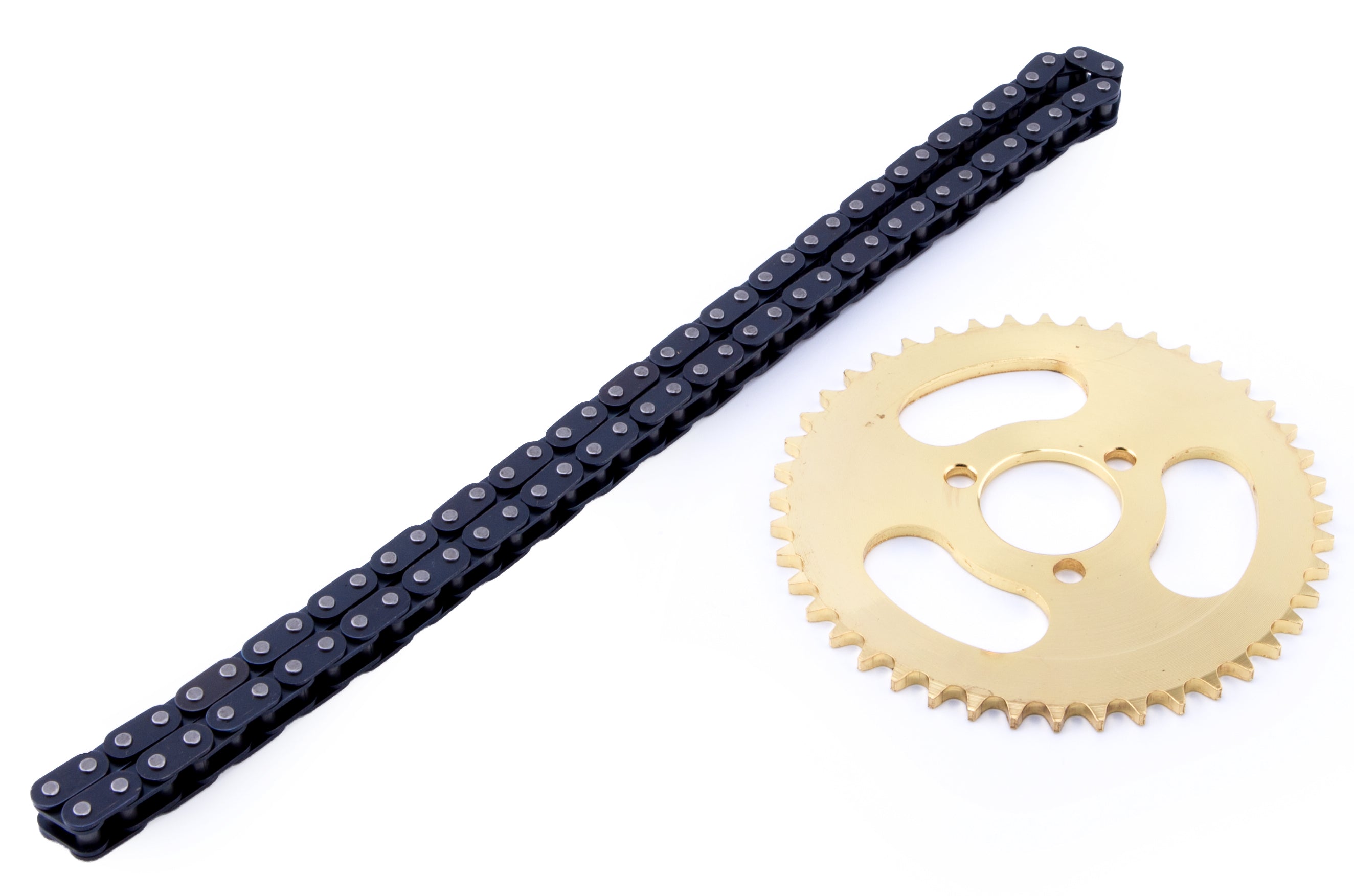 Tuning Set 44er Zahnrad & Kette Typ T8F für höhere Endgeschwindigkeit - Das Tuning Set macht den Scooter gute 5 km/h schneller Zahnrad mit 44 Zähnen / Wirkdurchmesser Ø 110 mm Mittelborhung Ø 30 mm gekürzte dicke Kette mit 39 Gliedern, ca. 10 mm breit Ach