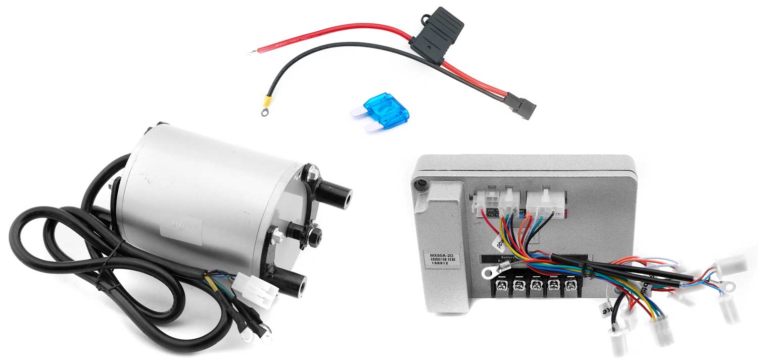 Tuning Set 48 V / 3000 W (Motor inkl. Steuergerät) - Tuning Set - bestehend aus: 1x 48V 3000 Watt Motor (SP0742) 1x 48V 3000 Watt Steuergerät (SP0744) 1x 60 A Flachsicherung (SP0751) 1x Akku Kabel (SP0752) inklusive Schrauben: 2x M8 x 30 mm 2x M8 x 16 mm