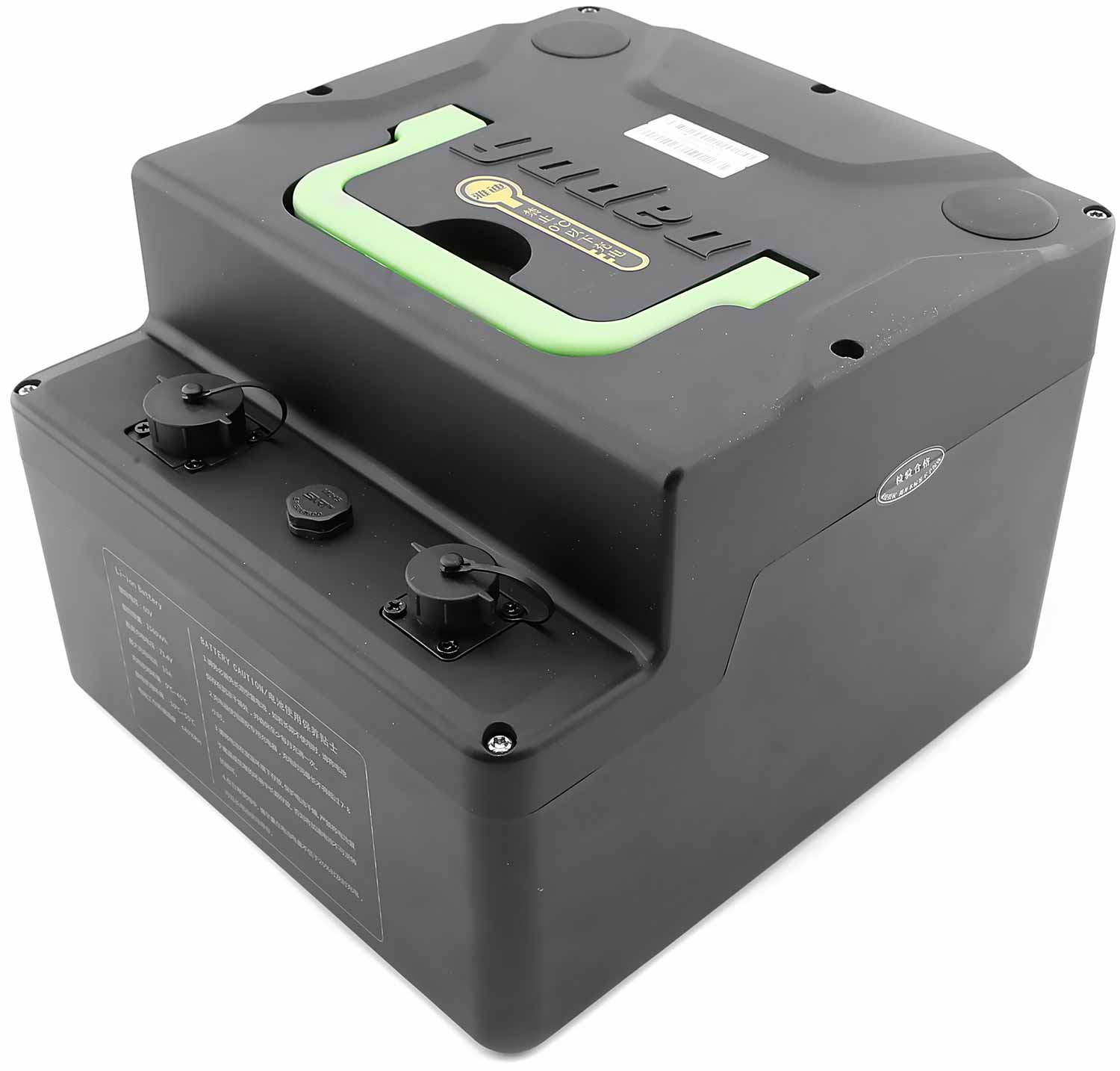 Lithium Akku 60V / 26 Ah - Lithium Ion Akku 60V 26Ah Zellentyp: Panasonic Typ 18650 (identisch wie Tesla Model S) Maße: 17,00 x 22,00 x 23,70 cm (HxBxT) Batteriegewicht: 11,3 kg mit Tragegriff Ladezyklen: 1000 (80% DOD) / 500 (100% DOD) Ladedauer: 2 Stund