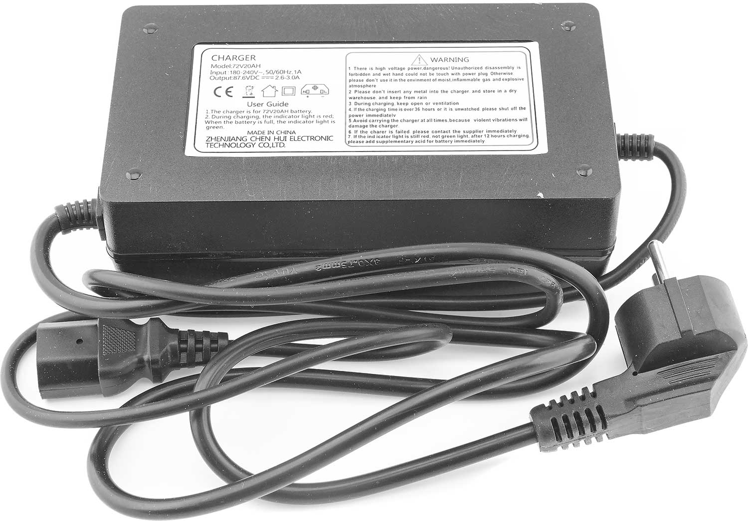 Ladegerät 72V / 3A - Passendes Ladegerät für das Modell SXT Raptor V3 Ausgangsspannung: 87,6V Ausgangsstärke: 2,6 - 3,0A Maße: 15,4 x 8,0 x 5,6 cm (Länge x Breite x Höhe) - von SXT-Scooters