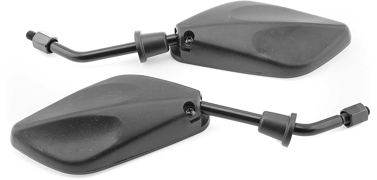 Rückspiegel SET - der Lieferumfang beinhaltet: 1x Rückspiegel SET (besteht aus einem linken und rechten Spiegel) Technische Daten: Gewindedurchmesser: 7,5 mm Gewindelänge: 22,0 mm weitere Informationen: sportliches Desgin in matt schwarz - von SXT-Scoote