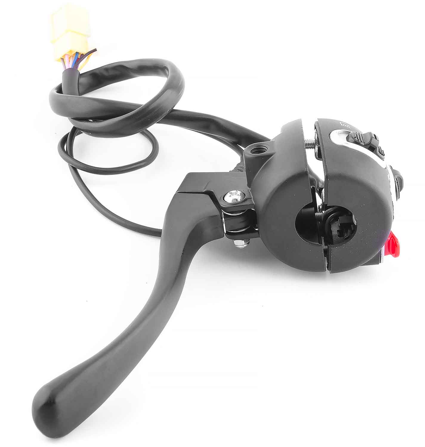 Schalter Hupe / Blinker / Licht - Passendes Bedienelement für das Modell SXT Gekko V3 Regler bzw. Schalter für: Hupe Blinker Licht Parksperre Inkl. Bremsgriff Betriebsspannung: 48V 2x 2-polige Steckverbindung 1x 8-polige Steckverbindung Maße (Schaltaggreg