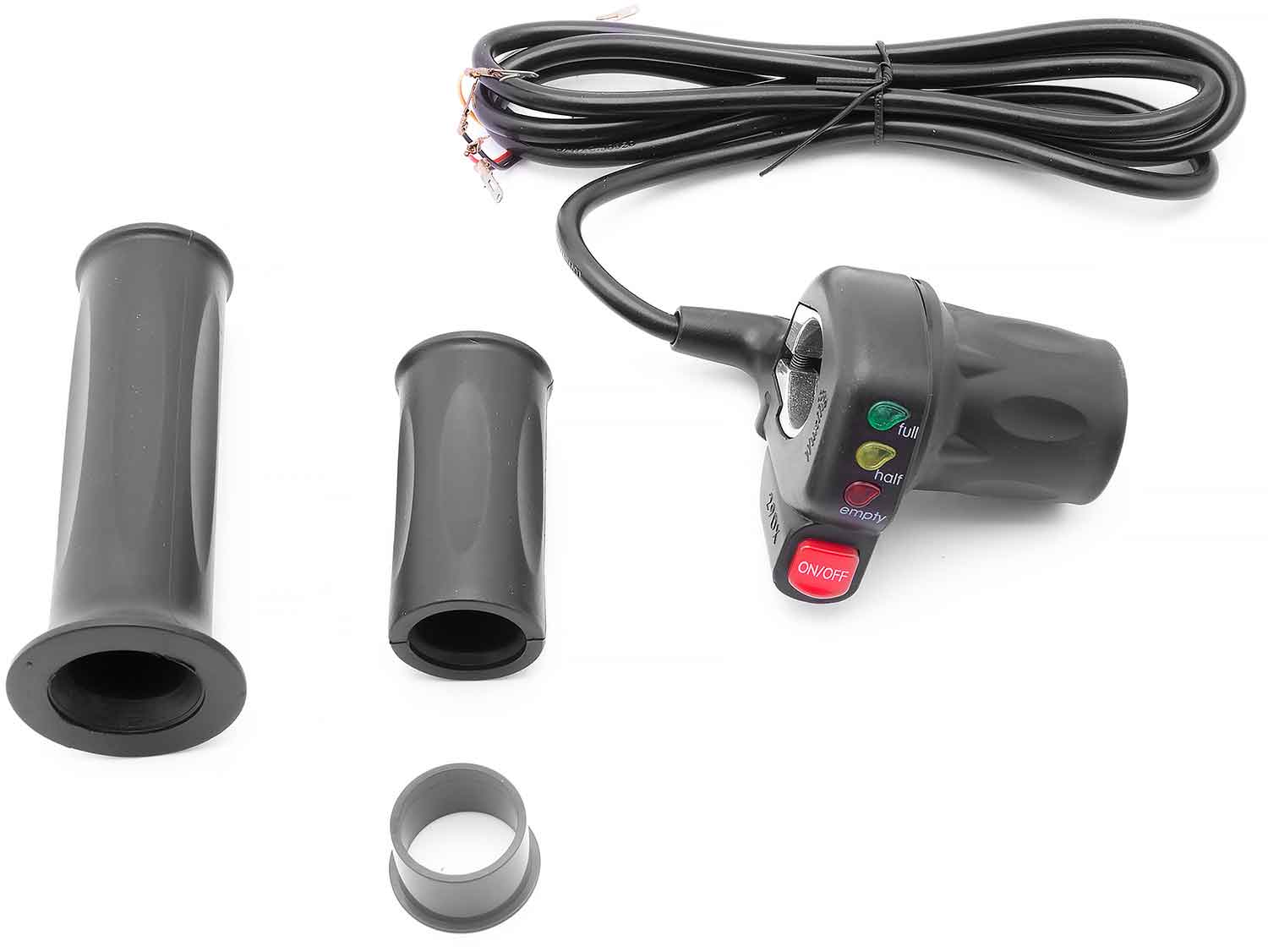 Gasgriff / Drehgasgriff 24V mit Ladezustandsanzeige und Power-Knopf - passender Gasgriff / Drehgasgriff mit An- und Aus Schalter für das Modell SXT 300 ausschließlich für Modelle mit Lithiumakku Artikel besteht aus vier Teilen inklusiv linkem Griff - von