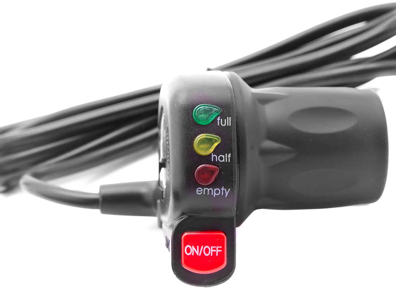 Gasgriff / Drehgasgriff 24V mit Ladezustandsanzeige und Power-Knopf - passender Gasgriff / Drehgasgriff mit An- und Aus Schalter für das Modell SXT 300 ausschließlich für Modelle mit Lithiumakku Artikel besteht aus vier Teilen inklusiv linkem Griff - von