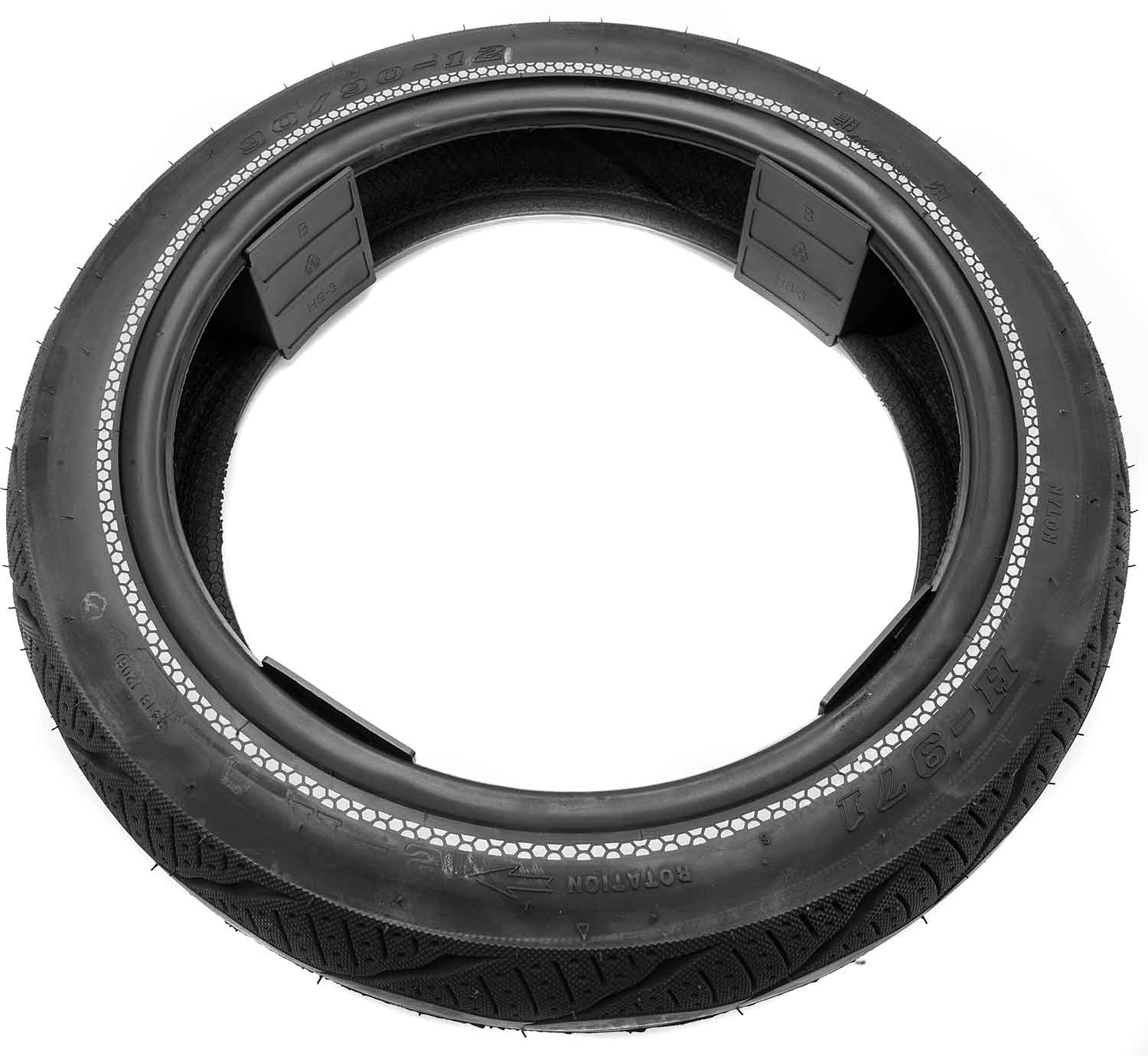 Reifen vorne mit Strassenprofil 90 / 90 - 12 ( H - 971 ) - passender Vorderreifen für die Modelle SXT Z3 und SXT Raptor V3 schlauchlos Größe: 90 / 90 - 12 ( H - 971 ) - von SXT-Scooters