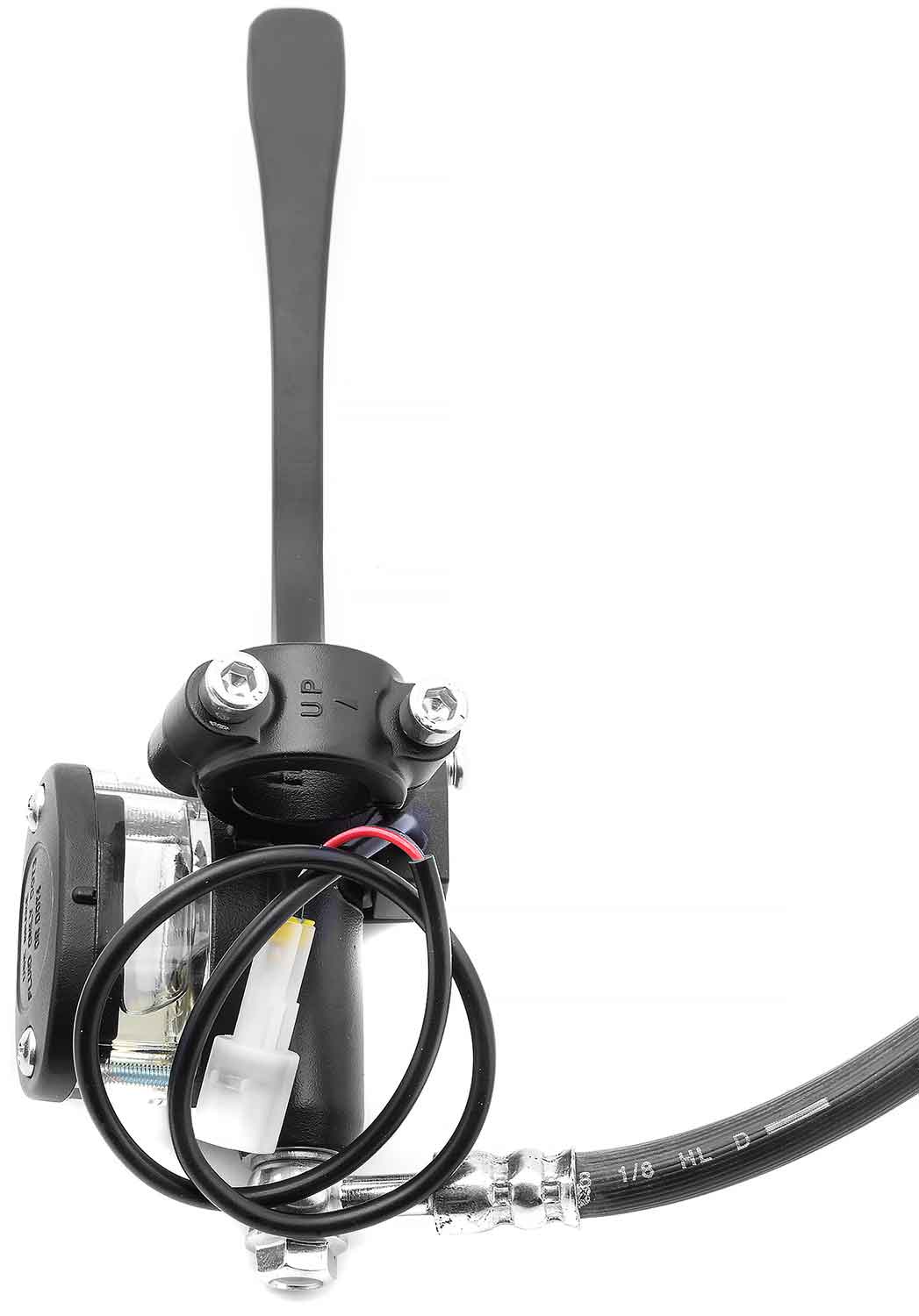 Hydraulische Bremsanlage - Passende hydraulische Vorderradbremse für das Modell SXT Gekko V3 Inkl. Bremsgriff und Behälter für Bremsflüssigkeit 2-polige Steckverbindung Länge: 85 cm - von SXT-Scooters