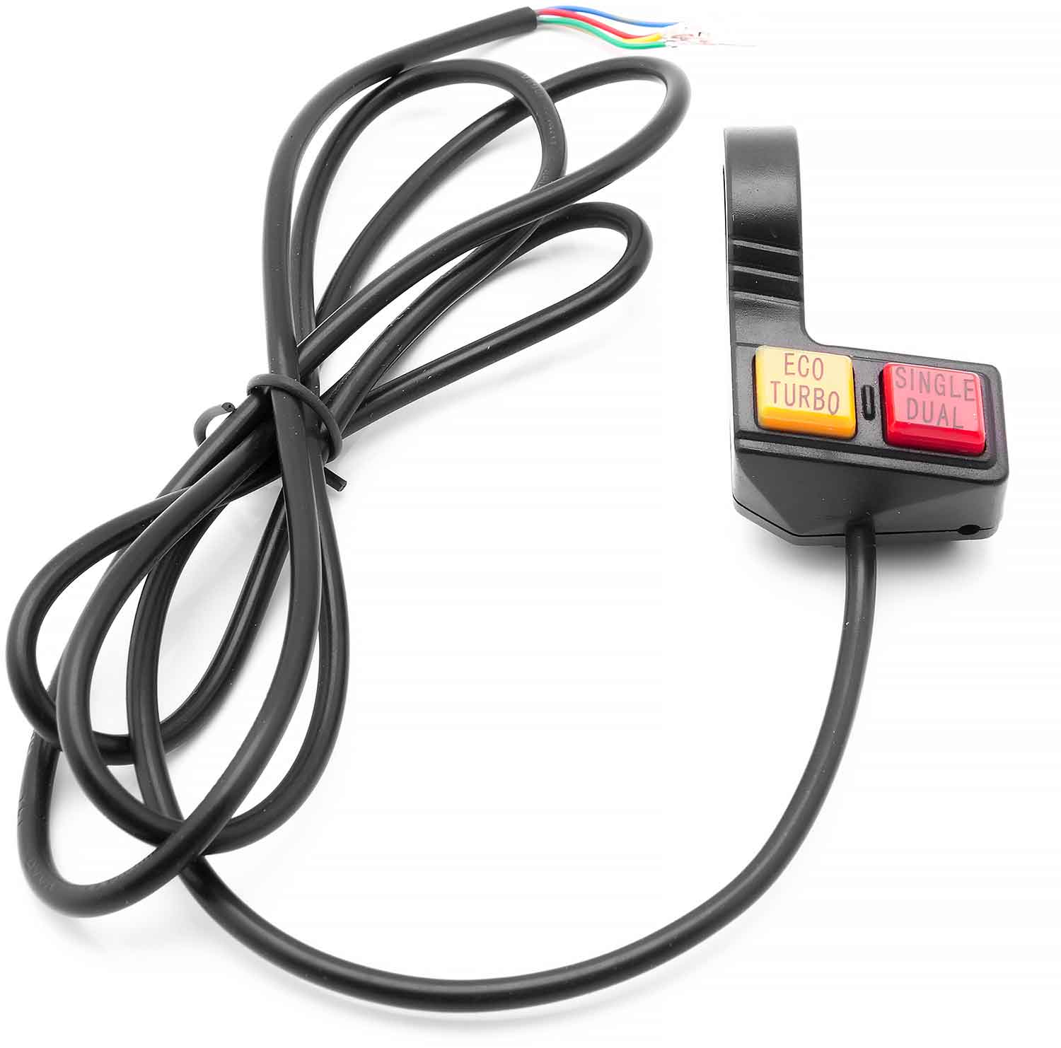 Schalter Eco Turbo / Single Dual - Passender Eco Turbo- und Single Dual-Schalter für den SXT Ultimate Pro der alten Generation 4-polige Steckverbindung Maße (Schalter): 4,0 x 3,0 x 6,0 cm (Länge x Breite x Höhe) Kabellänge: 140,0 cm - von SXT-Scooters