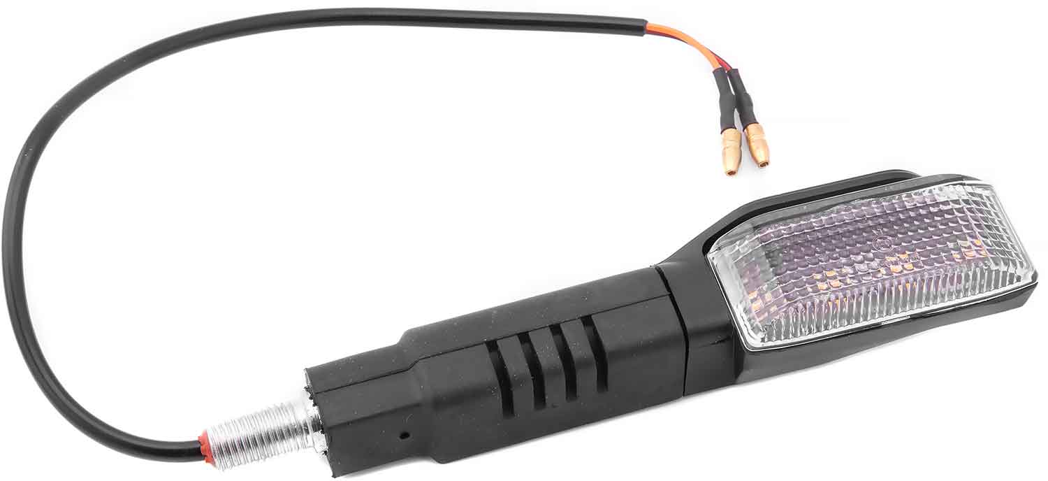 LED Blinker links - Passender Blinker zur linken Seite für das Modell SXT Yadea G5 2-polige Steckverbindung Maße (ohne Kabel): 135 x 30 x 30 mm (Länge x Breite x Tiefe) Kabellänge: 260 mm - von SXT-Scooters