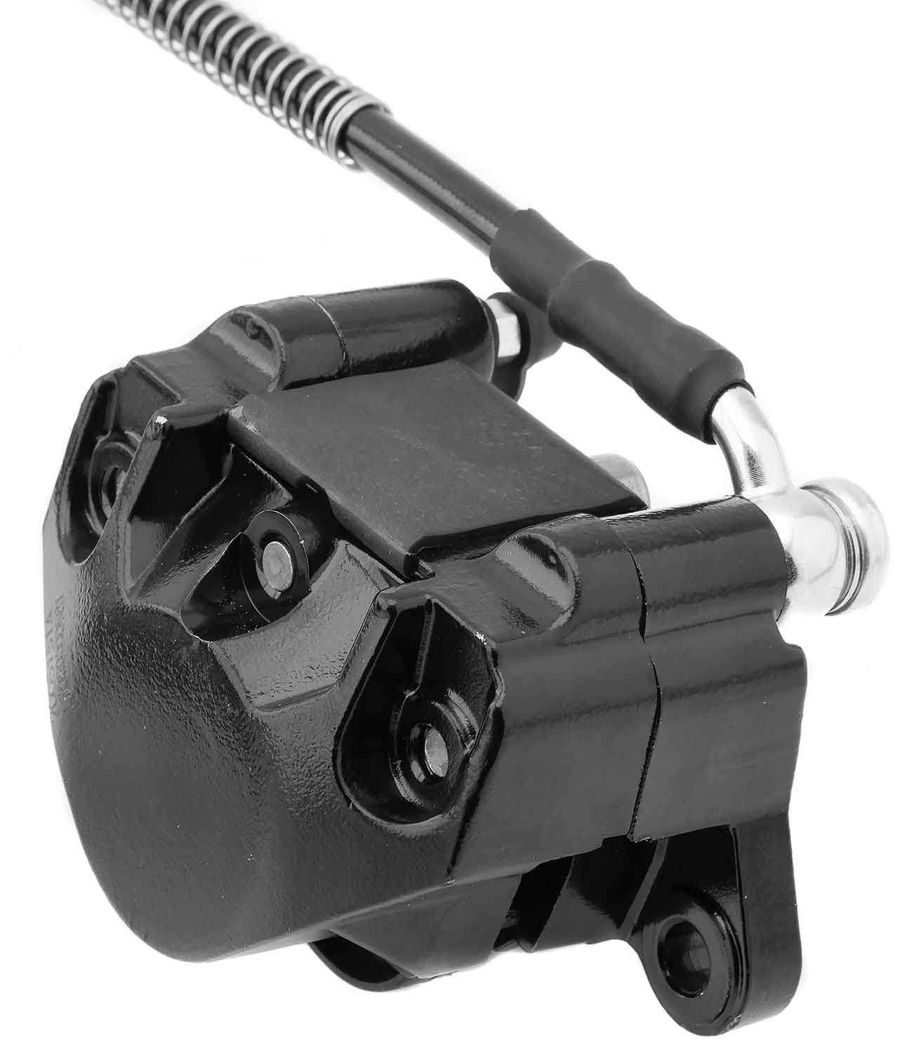 Hintere Hydraulische Bremsanlage - Passende hydraulische Bremsanlage für das Hinterrad Kompatibel mit dem Modell SXT Yadea G5 2-polige Steckverbindung Material: Aluminium / Eisen Farbton: Schwarz Maße (Bremssattel): 100 x 67 x 67 mm (Länge x Breite x Höhe