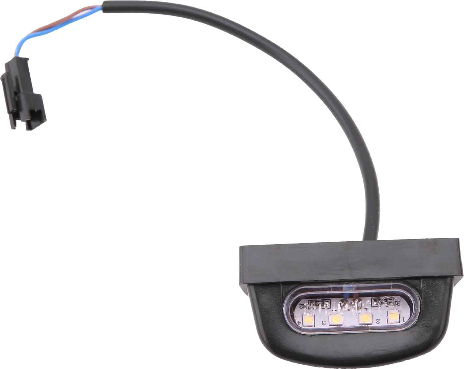 LED Nummernschildbeleuchtung - Passende Beleuchtung für das Nummernschild Kompatibel mit dem Modell SXT Grizzy 2-polige Steckverbindung Maße (ohne Kabel): 30 x 55 x 20 mm (Länge x Breite x Höhe) Kabellänge: 185 mm - von SXT-Scooters