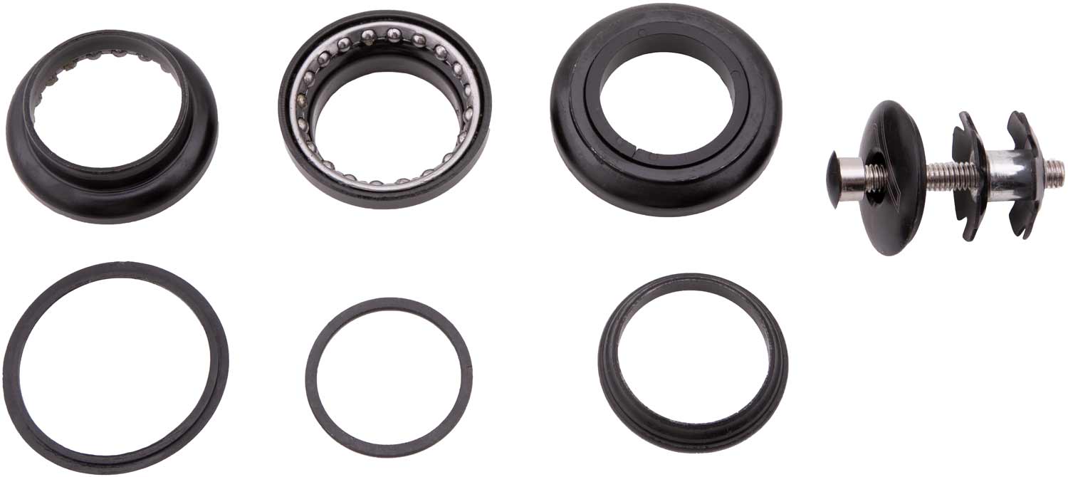 Lenkkopflager-Set (9-teilig) - Passender 9-teiliger Lagersatz für das Modell Scotex Wheely Set bestehend aus: Gleitlager (2x) Lagerschale (3x) Abstandshalter (1x) Dichtungsring (2x) Spannungskralle (1x) - von SXT-Scooters