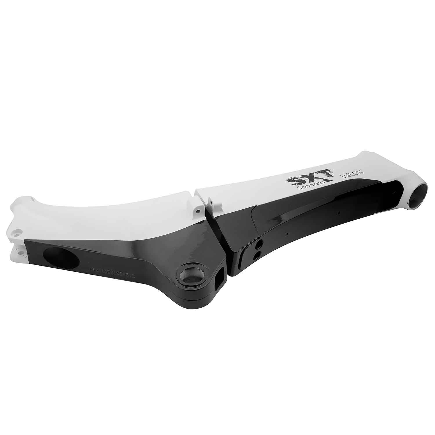 Rahmen / Fahrgestell (mit Logo) - Passendes klappbares Fahrgestell für das Modell SXT Velox Ohne Klappmechanismus In den Farbvariationen schwarz und weiß bestellbar Maße: 640 x 100 x 320 mm (Länge x Breite x Höhe) - von SXT-Scooters