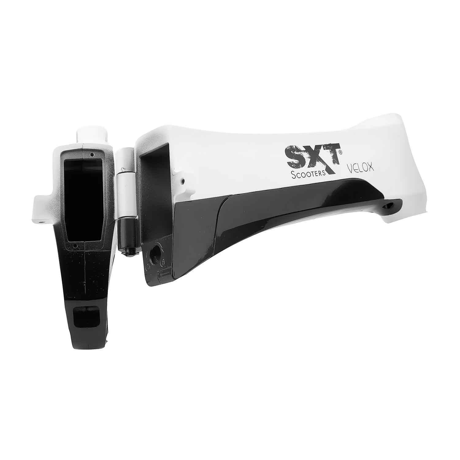 Rahmen / Fahrgestell (mit Logo) - Passendes klappbares Fahrgestell für das Modell SXT Velox Ohne Klappmechanismus In den Farbvariationen schwarz und weiß bestellbar Maße: 640 x 100 x 320 mm (Länge x Breite x Höhe) - von SXT-Scooters