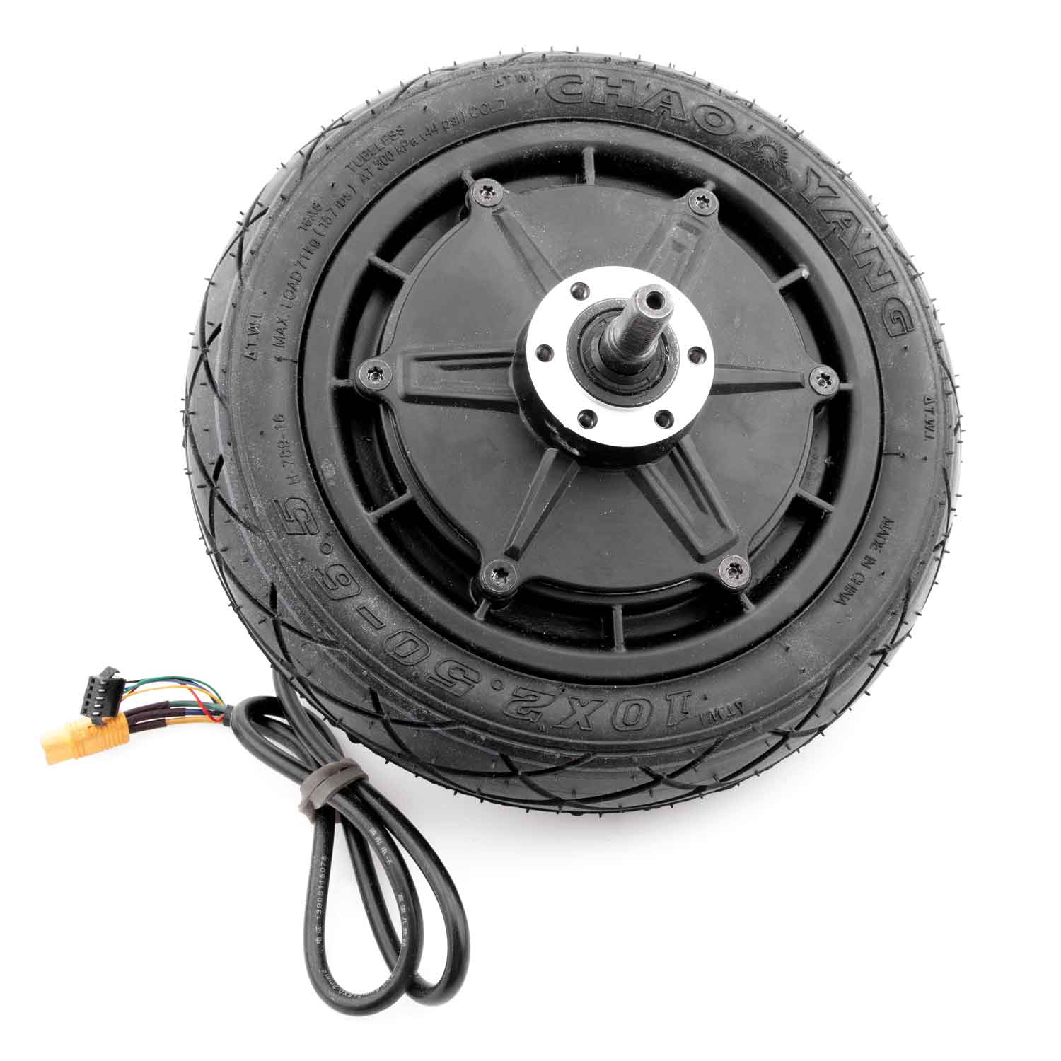 Nabenmotor 48V / 500W mit Reifen - Passender Nabenmotor für das Modell Scotex H20 Betriebsspannung: 48V Leistung: 500W 3- und 5-polige Steckverbindung Inkl. montiertem Luftkammerreifen 10x2.50-6.5 (Artikel separat unter der Nummer SP1572 erhältlich) Motor