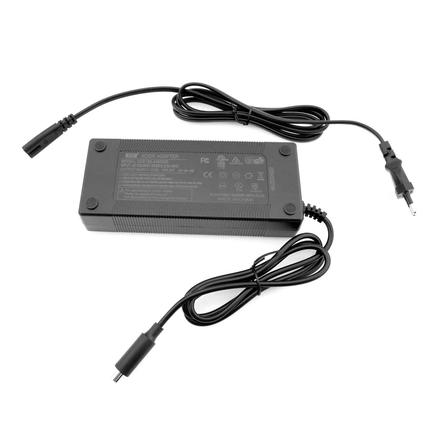 Lithium Ladegerät 54,6V / 2A - Passendes Ladegerät für das Modell Scotex H20 Ausgangsspannung: 54,6V Ausgangsstärke: 2A Maße (ohne Kabel): 170 x 70 x 35 mm (Länge x Breite x Höhe) - von SXT-Scooters