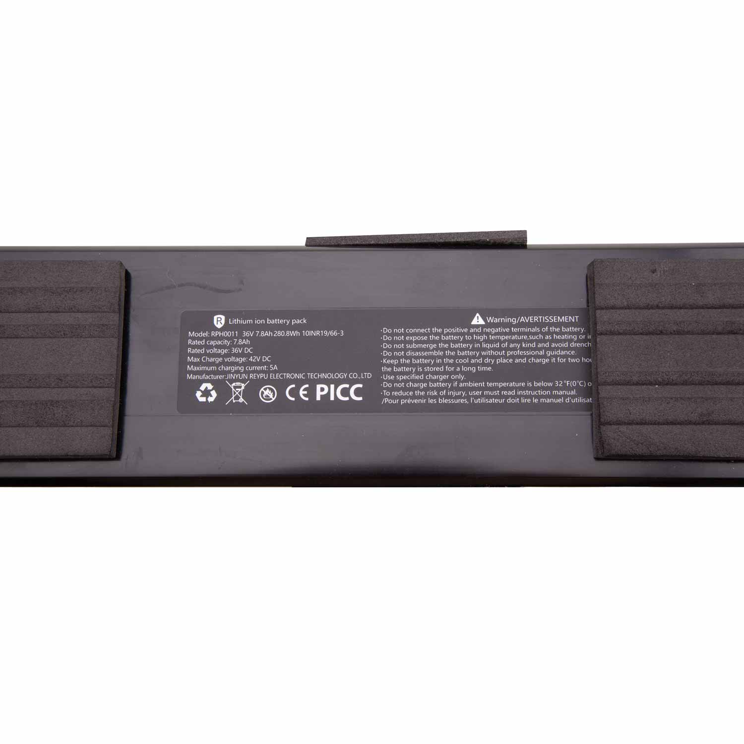Lithium-Ionen-Akku 36V / 7,8Ah - Passender Lithium-Ionen-Akku für das SXT TITO Modell Spannung: 36V Kapazität: 7,8Ah (280,8Wh) Maße: 33,0 x 8,0 x 4,5 cm (L x B x H) - von SXT-Scooters
