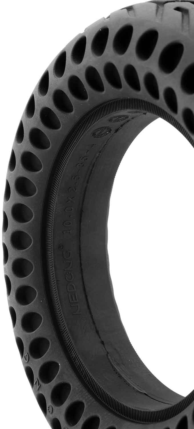 Honeycomb Reifen 10.0 x 2.5 - der Lieferumfang beinhaltet: 1x Honeycomb Reifen Technische Daten: Reifengröße: 10.0 x 2.5 | 35 - 4 Außendurchmesser: 245,5 mm Innendurchmesser: 156,5 mm Reifenbreite: 50,0 mm Breite Felgennut: 35.0 mm Tiefe Felgennut: 7,0 mm