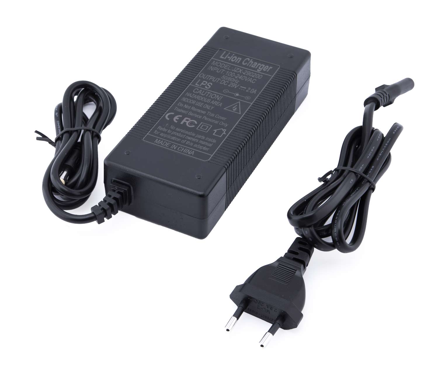 Lithium Ionen Schnellladegerät 24V / 4,0A - Schnellladegerät für Lithium Ionen Akkus 24 Volt Betriebsspannung Eingang/Input: 100V - 240 VAC 50/60 Hz Ausgang/Output: DC 29V - 4A DCJ 5.5 Stecker mit integrierter LED-Anzeige und Auto-Abschaltfunktion (rot=la