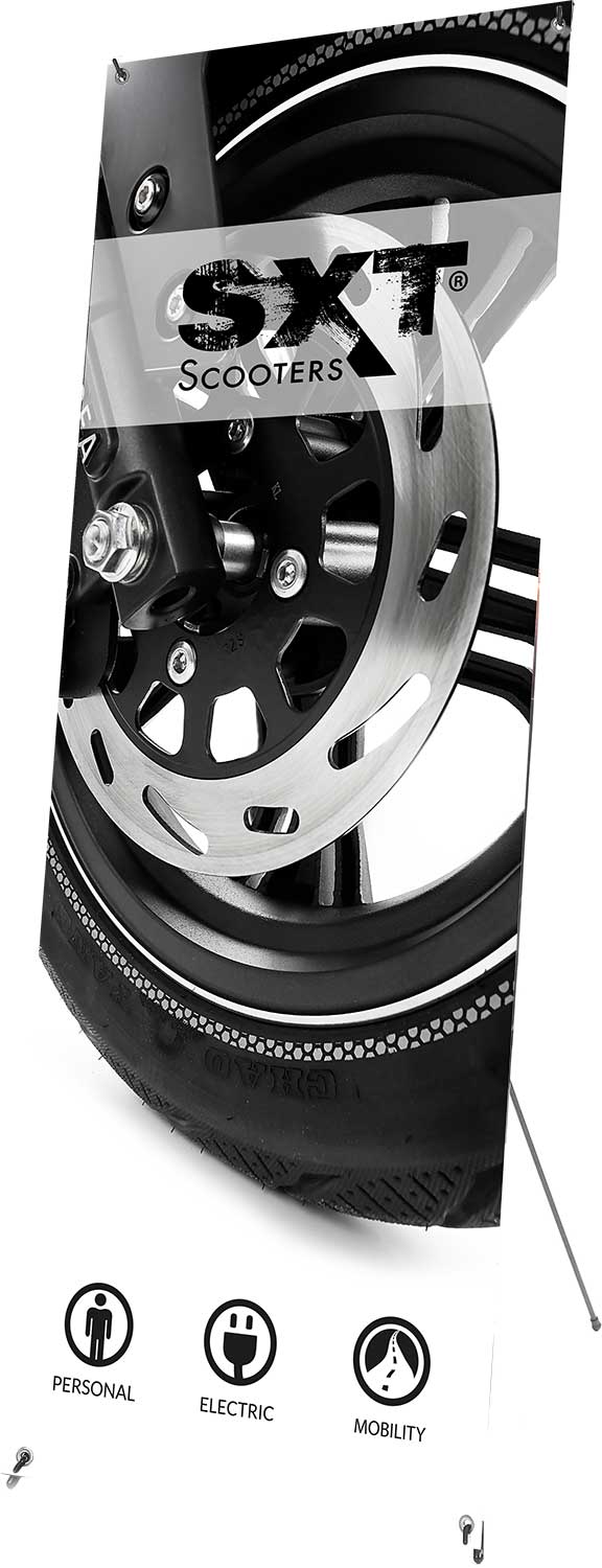 SXT X-Stand - die Lieferung beinhaltet: 1x Kunststoffgestell aus Fiberglas 1x Banner mit einem SXT Motiv 1x Transporttasche weitere Informationen: in verschiedenen SXT Motiven erhältlich Gewicht: 500 g Maße (aufgestellt): (HxBxT) 160 x 60 x 30 cm ist in