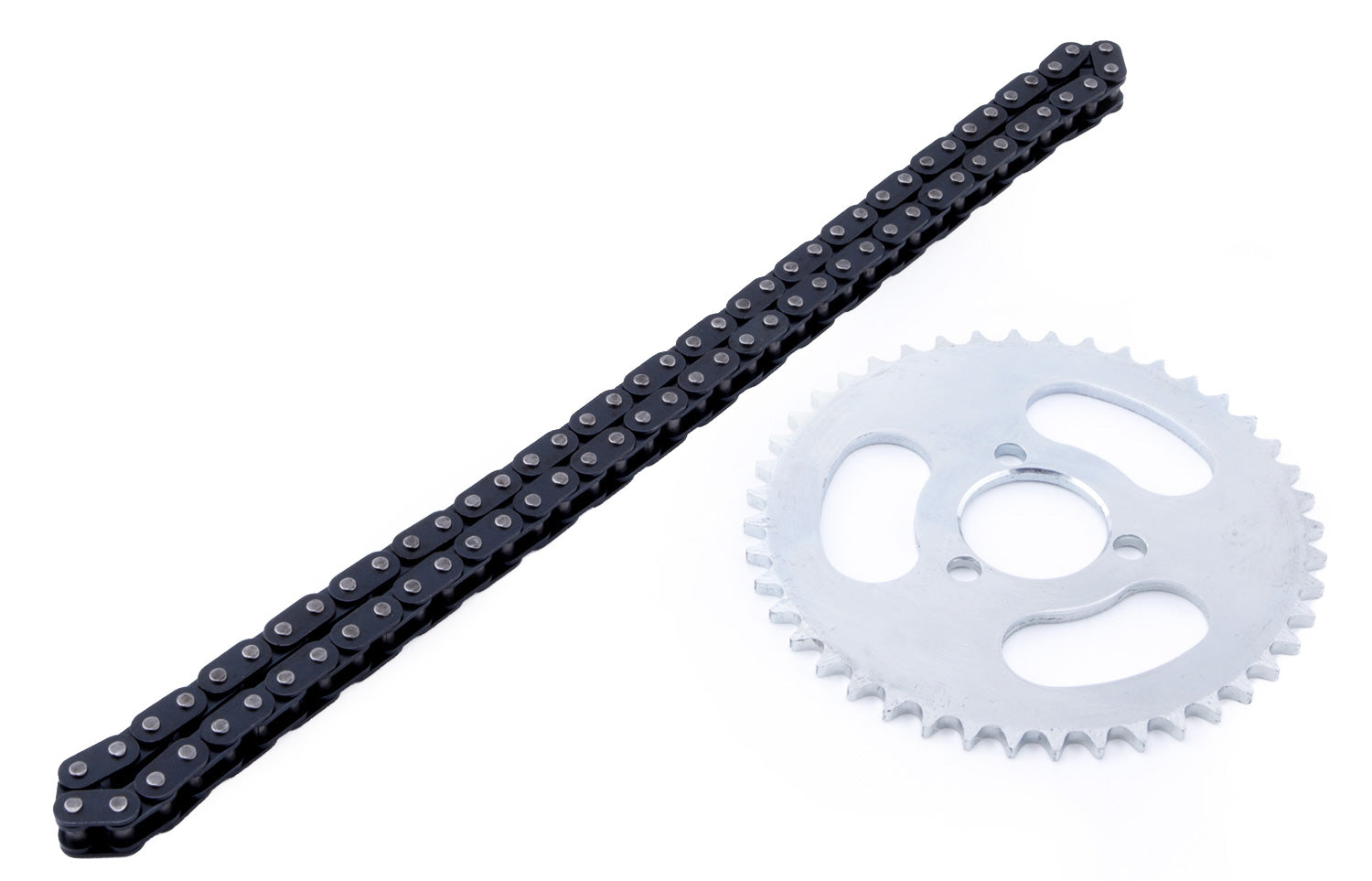 Tuning Set 44er Zahnrad & Kette Typ T8F für höhere Endgeschwindigkeit - Das Tuning Set macht den Scooter gute 5 km/h schneller Zahnrad mit 44 Zähnen / Wirkdurchmesser Ø 110 mm Mittelborhung Ø 30 mm gekürzte dicke Kette mit 39 Gliedern, ca. 10 mm breit Ach