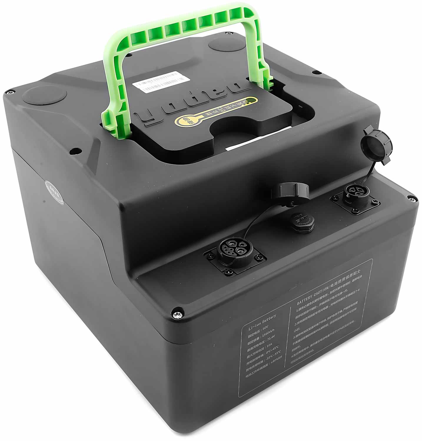 Lithium Akku 60V / 26 Ah - Lithium Ion Akku 60V 26Ah Zellentyp: Panasonic Typ 18650 (identisch wie Tesla Model S) Maße: 17,00 x 22,00 x 23,70 cm (HxBxT) Batteriegewicht: 11,3 kg mit Tragegriff Ladezyklen: 1000 (80% DOD) / 500 (100% DOD) Ladedauer: 2 Stund