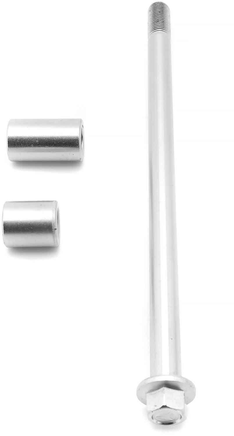 Vorderachse ( Set ) - passendes Vorderachsen Set für die Modelle SXT Z3 und SXT Raptor V3 Set bestehend aus drei Teilen ( 1 x Achse + 2 x Distanzhülse ) Achsenlänge: 23,5 cm Länge Distanzhülse: 2,3 cm und 3,4 cm - von SXT-Scooters
