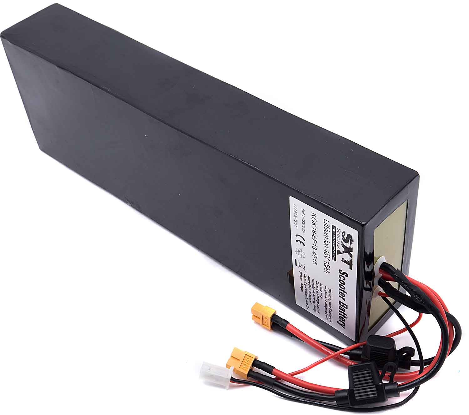 Lithium-Ionen-Akku 48V / 15Ah - Passender Lithium-Ionen-Akku für das Modell SXT Ultimate LITE Betriebsspannung: 48V Kapazität: 15Ah Inklusive Flachsicherung Maße: 34,7 x 11,8 x 5,9 cm - von SXT-Scooters
