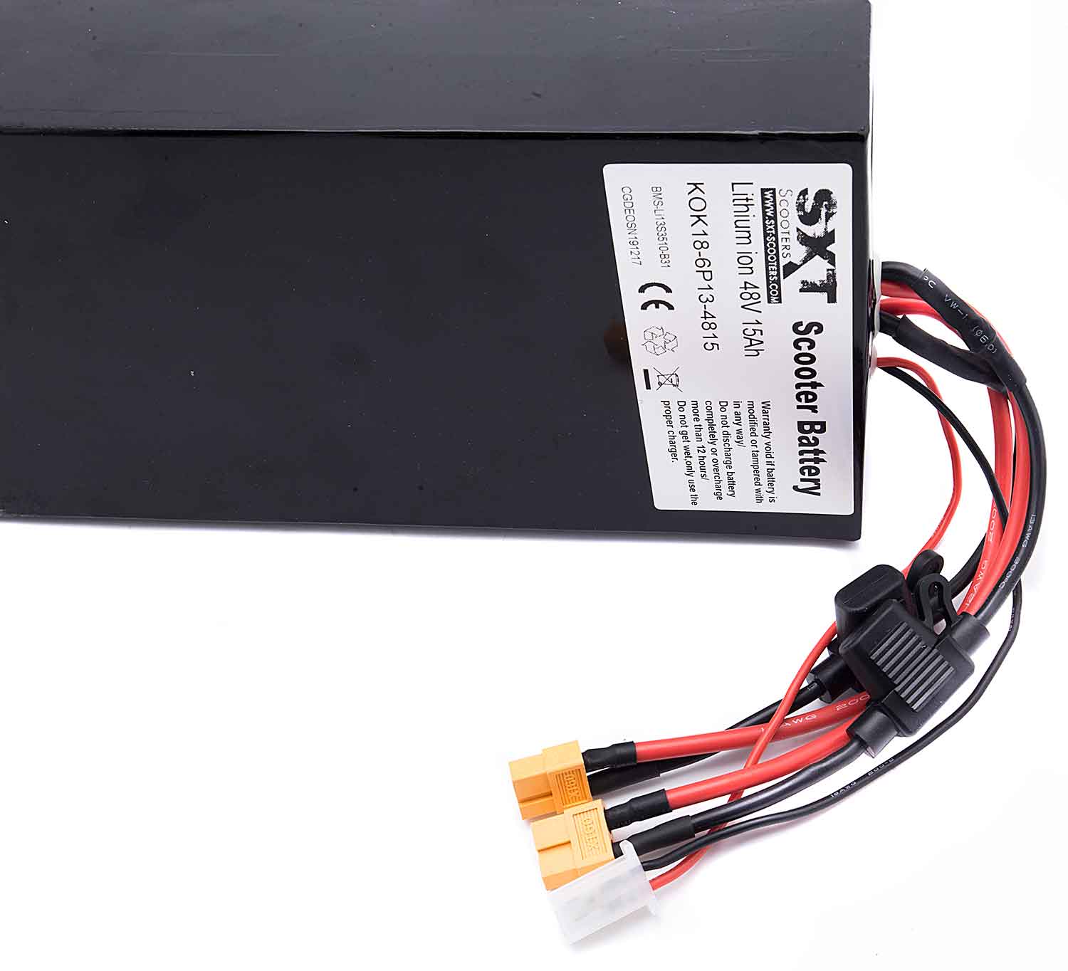 Lithium-Ionen-Akku 48V / 15Ah - Passender Lithium-Ionen-Akku für das Modell SXT Ultimate LITE Betriebsspannung: 48V Kapazität: 15Ah Inklusive Flachsicherung Maße: 34,7 x 11,8 x 5,9 cm - von SXT-Scooters