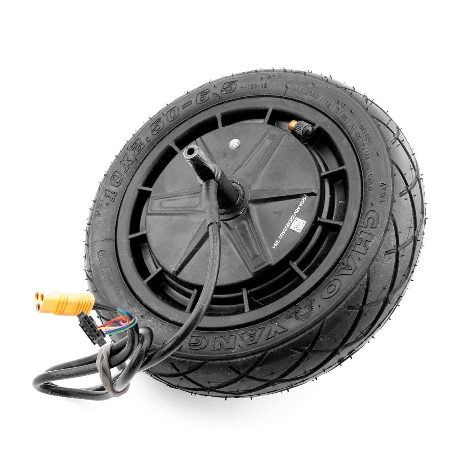 Nabenmotor 48V / 500W mit Reifen - Passender Nabenmotor für das Modell Scotex H20 Betriebsspannung: 48V Leistung: 500W 3- und 5-polige Steckverbindung Inkl. montiertem Luftkammerreifen 10x2.50-6.5 (Artikel separat unter der Nummer SP1572 erhältlich) Motor